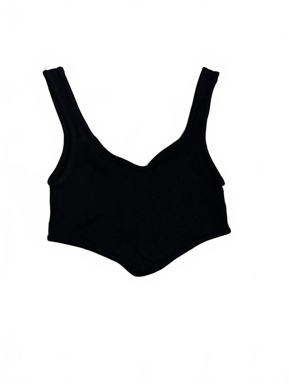 Zara Black Ribbed Crop Tank Top XS